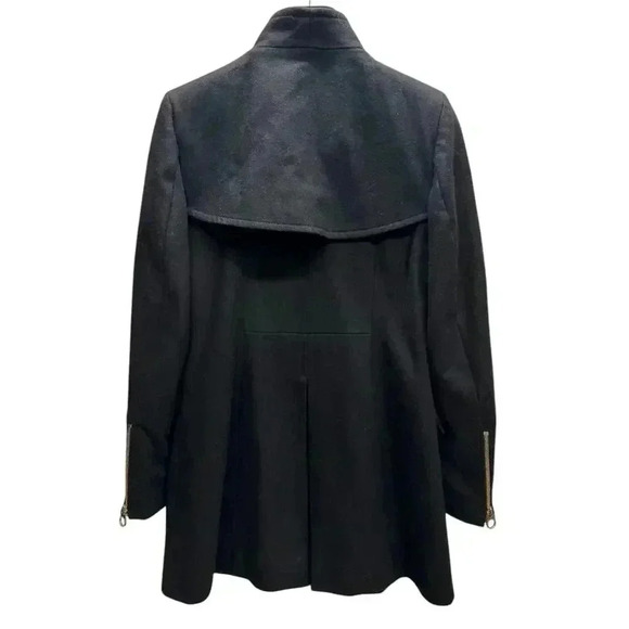 Laundry By Design Wool Front Zip Fit-and-Flare Black Peacoat Gold Hardware Sz S - Picture 4 of 14